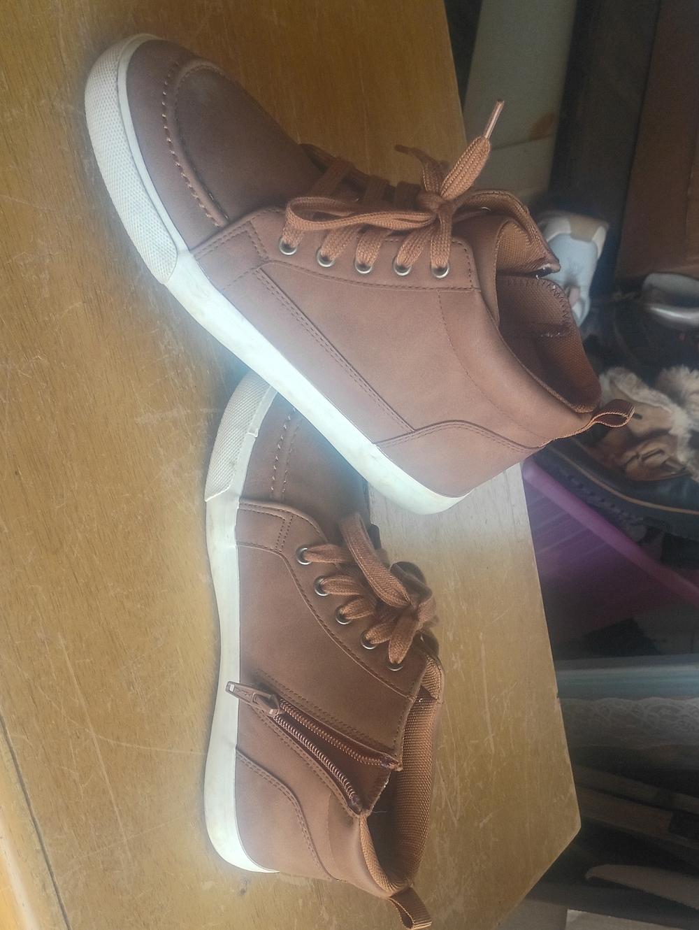 Wonder Nation Men's Casual High-Top Sneakers in Brown